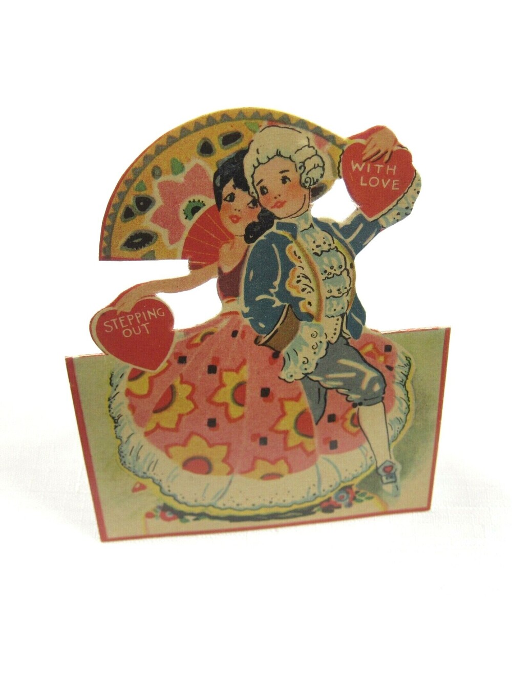 Vintage Valentine Stand Up Card Boy Wig & Flamenco Gypsy Girl Germany 1920s-30s